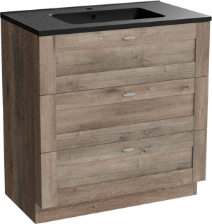Linie Classo staand badkamermeubel 80 x 46 cm grijze eik met Vano enkele wastafel in composietmarmer mat zwart