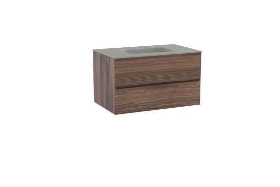 Balmani Mitra zwevend badmeubel 90 x 55 cm notenhout met Tablo Arcato enkele wastafel in solid surface steengrijs