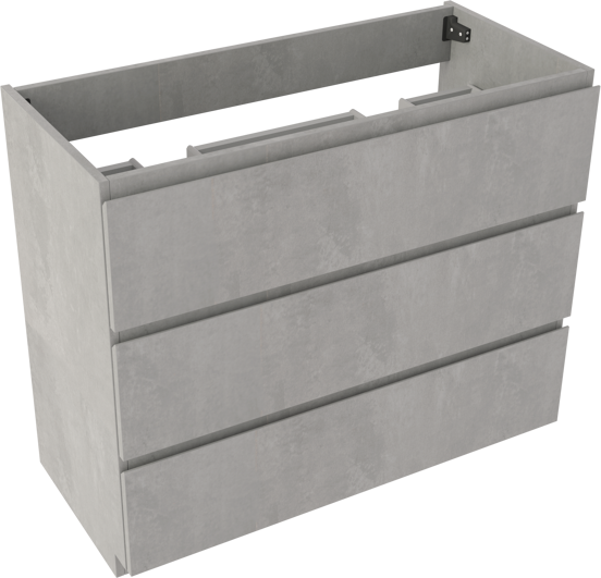 Storke Delta staande wastafelonderkast 100 x 48 cm 2 sifonuitsparingen beton donkergrijs 3 lades 2 sifonuitsparingen