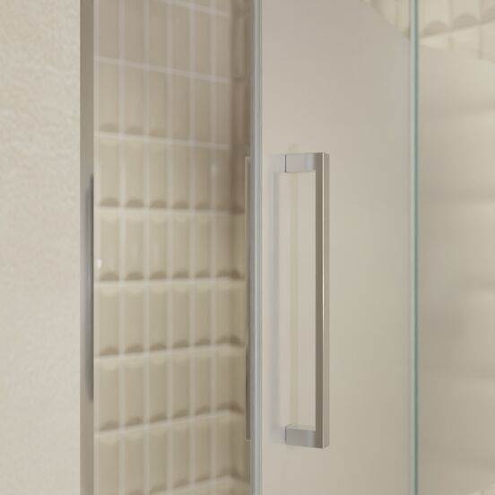 Balmani Senses Design douche draaideur rechts 120 cm x 210 cm Helder glas met matte strook, Chroom profielen, met coating
