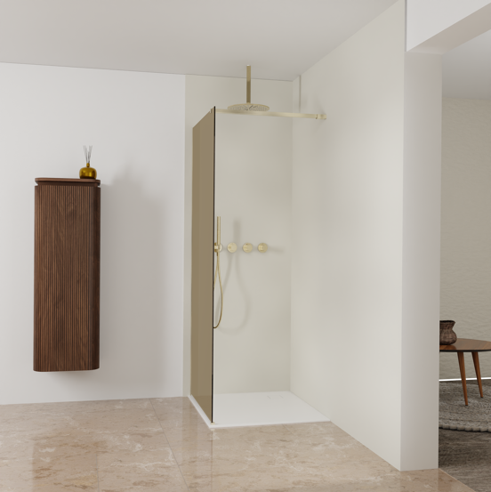 Balmani Modular inloopdouche: 90 x 200 cm, Brons glas, Brushed Champagne Gold profielen