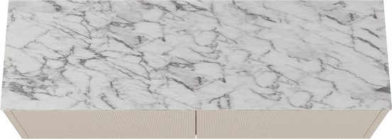 Balmani Eclips zwevend badkamermeubel 180 x 55 cm Sandbeige met Stretto enkel of dubbel tablet in Carrara marmer, Verticale symmetrische rechte ribbel