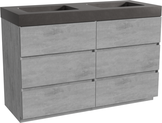 Storke Edge meuble salle de bains à poser 130 x 52 cm béton gris foncé avec Scuro High double vasque en quartz noir mat