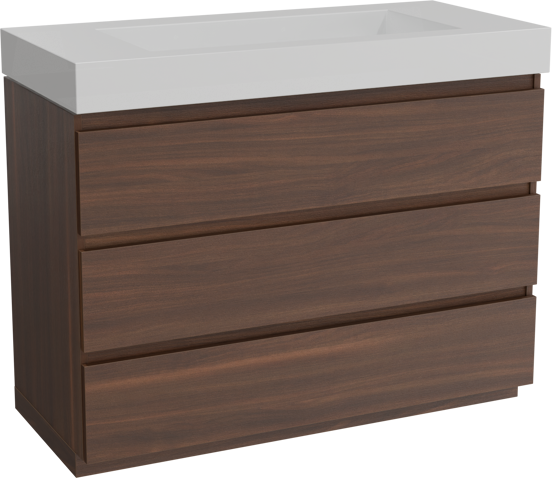 Balmani Lucida staand badkamermeubel 120 x 55 cm amerikaanse notelaar met Modus enkele wastafel voor 2 kraangaten in solid surface mat wit