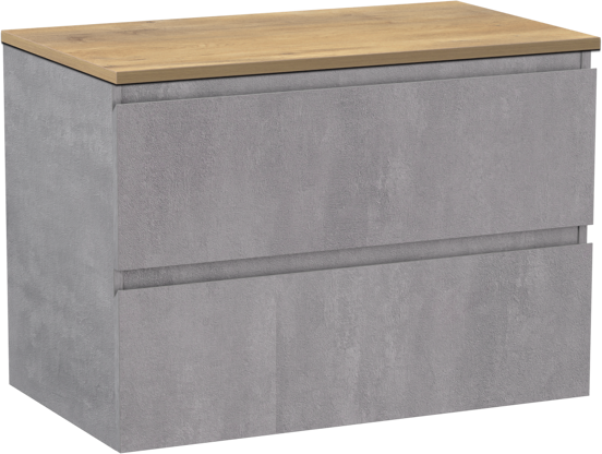 Linie Lado meuble salle de bains suspendu 80 x 46 cm béton gris foncé avec Lado tablette simple en mélaminé chêne naturel