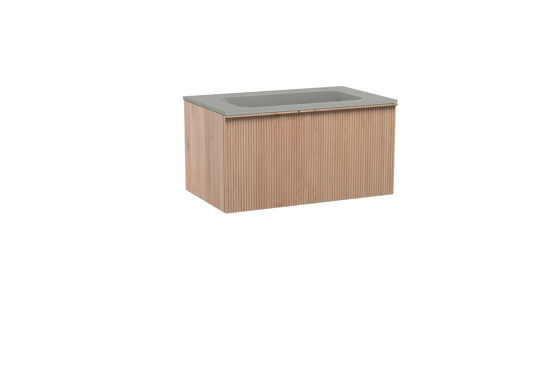 Balmani Forma meuble salle de bains suspendu 90 x 55 cm chêne naturel avec Tablo Strada plan simple en marbre composite soie grise, Nervure droite symétrique verticale