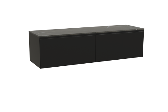 Balmani Idra zwevend badkamermeubel 180 x 55 cm mat zwart met Stretto enkel of dubbel tablet in marmer pietra grey