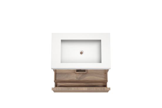 Balmani Forma meuble salle de bains suspendu 90 x 55 cm noyer américain avec Modus plan simple en solid surface blanc mat, Nervure droite symétrique horizontale