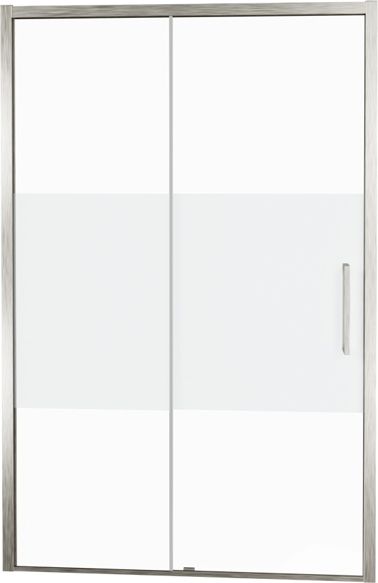 Balmani Senses Design douche schuifdeur links 120 cm x 210 cm Helder glas met matte strook glas, Brushed CoolMetal profielen