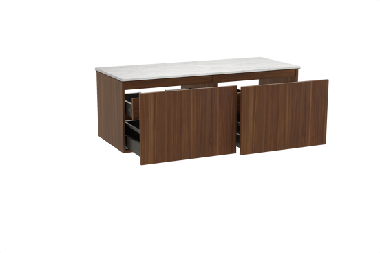 Balmani Sfera hängendes Möbelstück Set: 135 x 55 cm, Amerikanischer Nussbaum, mit Stretto Einzel- oder Doppel Waschtischplatte, Marmor Carrara