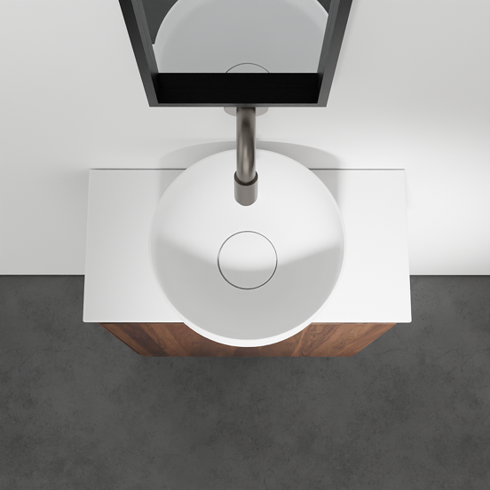 Balmani Mitra zwevend toiletmeubel 42 x 21 cm amerikaans notenhout met Facetta wastafelblad en Bowl waskom in matte Solid Surface