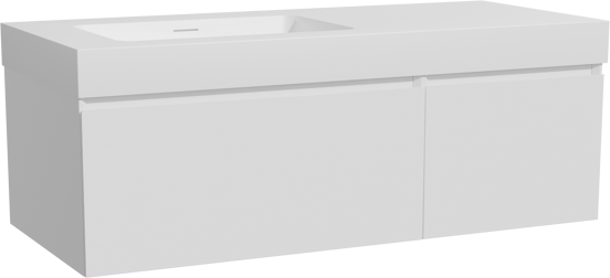 Storke Edge zwevend badkamermeubel 120 x 52 cm mat wit met Mata High asymmetrisch linkse wastafel in solid surface mat wit
