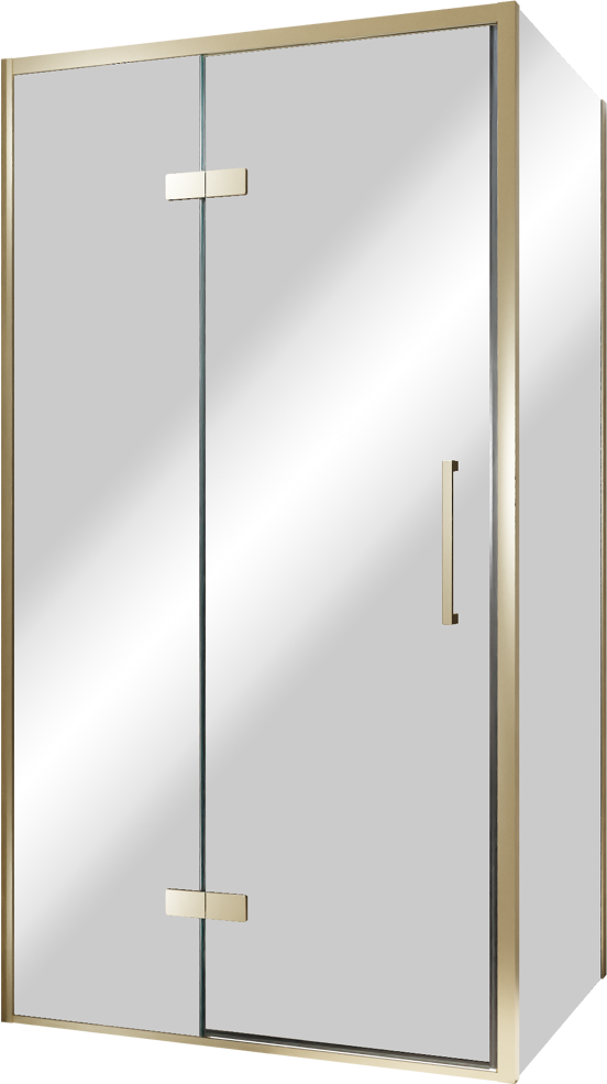 Balmani Senses Design douchehoek met linkse draaideur en vaste zijwand, 100 x 80 cm, Reflex spiegelglas, Brushed Champagne Gold profielen, met coating