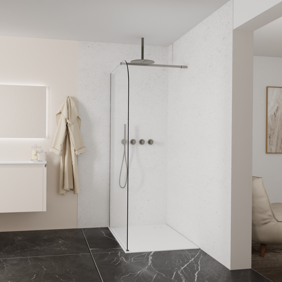 Balmani Modular douche à l'italienne: 120 x 200 cm, Verre transparent arrondi, Profil Brushed GunMetal