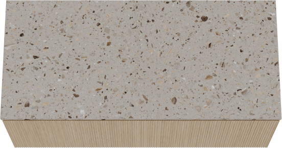 Balmani Fila zwevend badkamermeubel 120 x 55 cm natuur eik met Stretto enkel of dubbel tablet in terrazzo greige terrazzo, Verticale symmetrische rechte ribbel