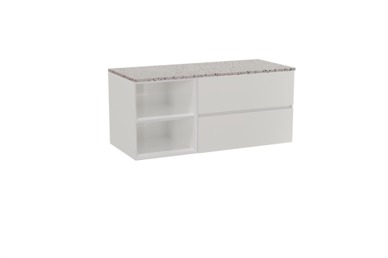 Storke Edge meuble salle de bains suspendu 120 x 52 cm blanc brillant avec Tavola tablette simple ou double en blanc/noir mat terrazzo