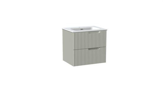 Linie Ribbo meuble salle de bains suspendu 60 x 46 cm greige avec Baro plan simple en porcelaine blanc mat, Nervure circulaire symétrique verticale