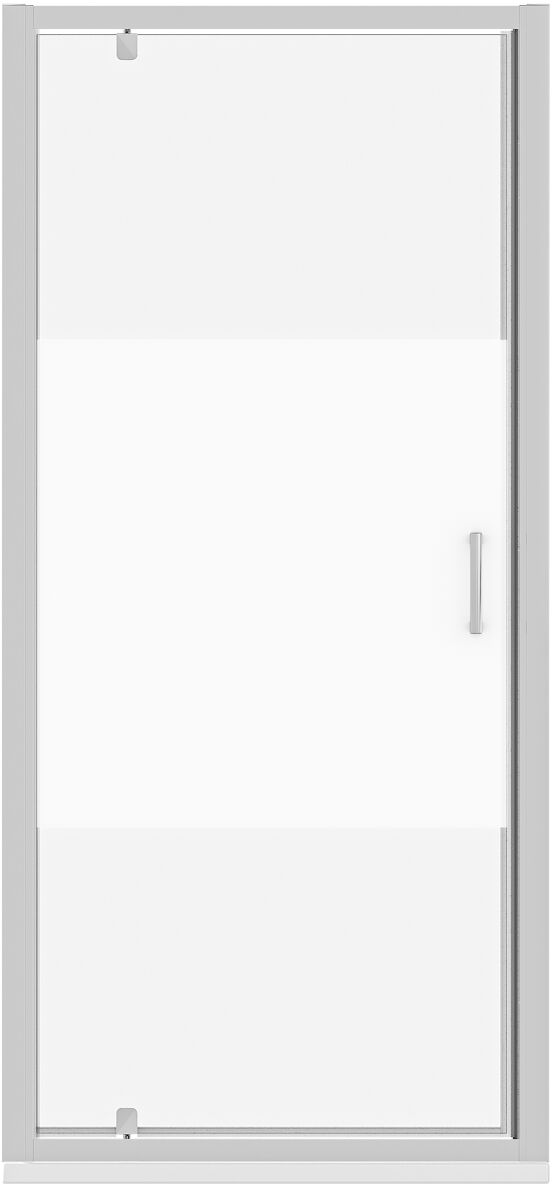 Luca Varess Vidor porte pivotante 90 x 190 cm verre transparent avec bande mate profil chrome brillant