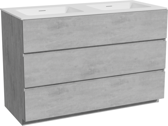 Storke Edge meuble salle de bains à poser 120 x 52 cm béton gris foncé avec Mata double vasque en solid surface blanc mat