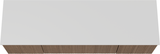 Balmani Forma hängendes Möbelstück Set: 180 x 55 cm, Amerikanischer Nussbaum, mit Stretto Einzel- oder Doppel Waschtischplatte, Solid Surface, Weiß matt, Vertikale asymmetrische Runde Rippe