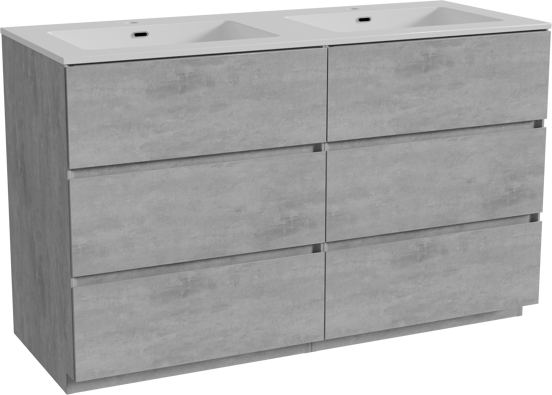 Storke Edge meuble salle de bains à poser 130 x 52 cm béton gris foncé avec Diva double vasque en marbre composite blanc brillant