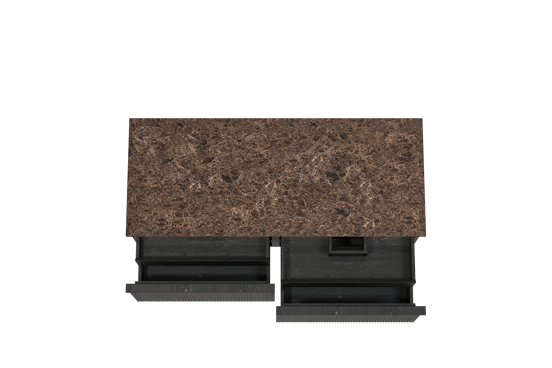 Balmani Forma hängendes Möbelstück Set: 135 x 55 cm, Schwarze Eiche, mit Stretto Einzel- oder Doppel Waschtischplatte, Marmor, Dark Emperador, Vertikale symmetrische gerade Rippe