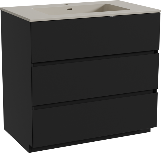Storke Edge meuble salle de bains à poser 85 x 52 cm noir mat avec Diva plan simple en top solid soie grise