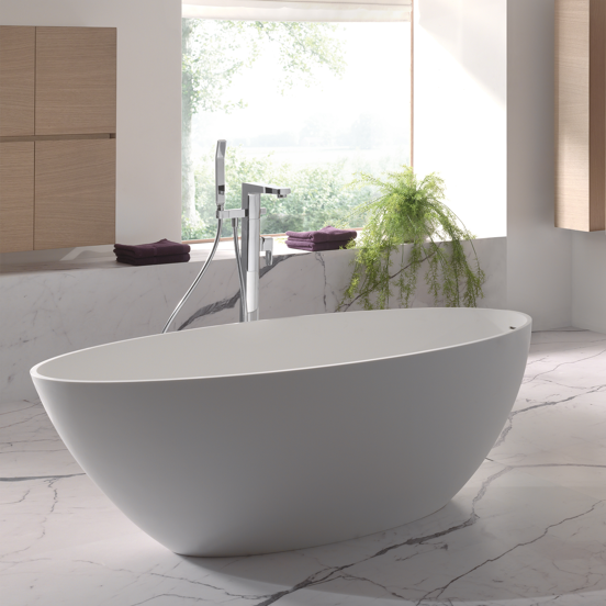 Balmani Fahro ovaal vrijstaand bad 160 x 85 cm Solid Surface mat wit