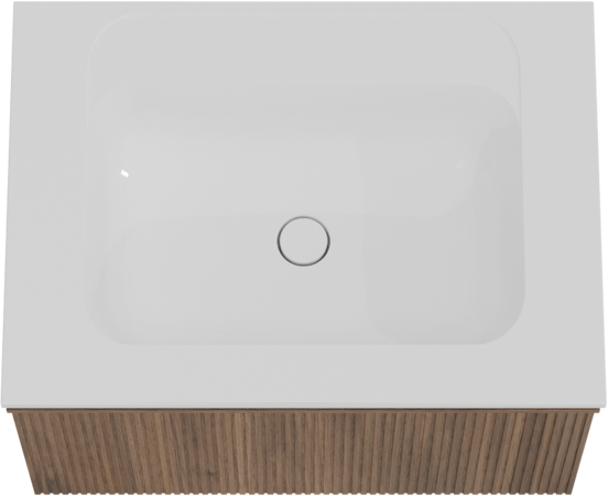 Balmani Forma meuble salle de bains suspendu 75 x 55 cm noyer américain avec Tablo Strada plan simple en marbre composite blanc brillant, Nervure droite symétrique verticale