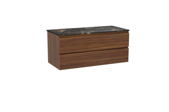 Balmani Lucida meuble salle de bains suspendu 120 x 55 cm noyer américain avec Stretto tablette simple en marbre portoro gold