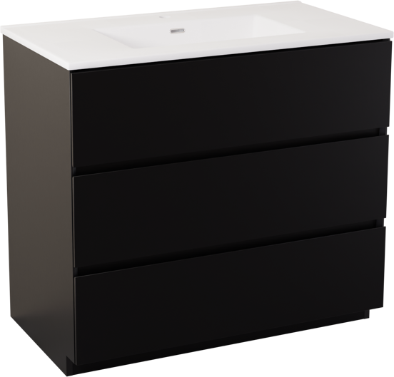 Storke Edge meuble salle de bains à poser 95 x 52 cm noir mat avec Kera plan simple en céramique blanc mat, bonde incluse