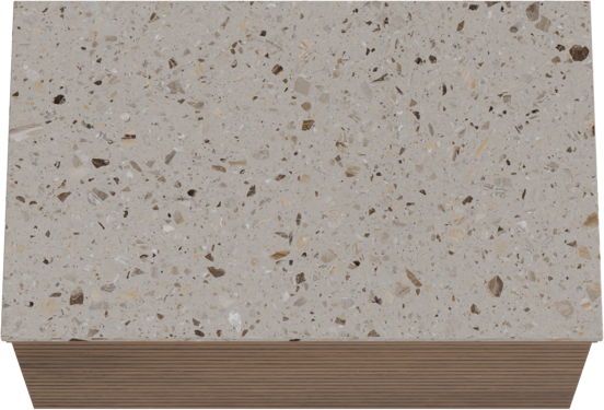 Balmani Forma hängendes Möbelstück Set: 90 x 55 cm, Amerikanischer Nussbaum, mit Stretto Einzel Waschtischplatte, Terrazzo in Greige, Horizontale symmetrische gerade Rippe