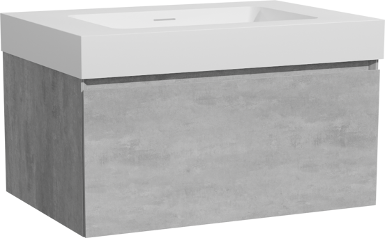 Storke Edge meuble salle de bains suspendu 75 x 52 cm béton gris foncé avec Mata High plan simple en solid surface blanc mat