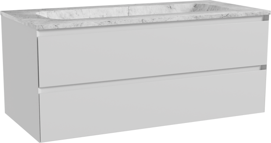 Balmani Mitra zwevend badkamermeubel 120 x 55 cm mat wit met Tablo Arcato enkele wastafel in marmer carrara