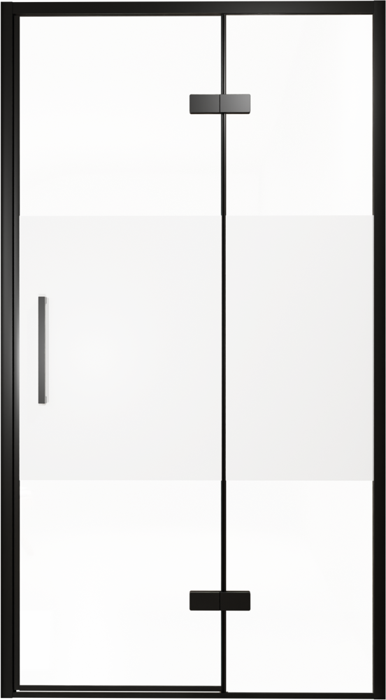 Balmani Senses Design douche draaideur rechts 120 cm x 210 cm Helder glas met matte strook, Zwarte profielen, met coating