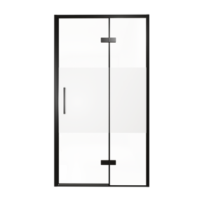 Balmani Senses Design douche draaideur rechts 120 cm x 210 cm Helder glas met matte strook, Zwarte profielen