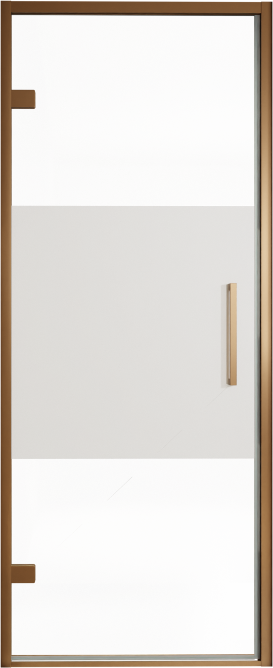 Balmani Senses Design douche draaideur links 90 cm x 210 cm Helder glas met matte strook, Brushed Rosegold profielen, met coating
