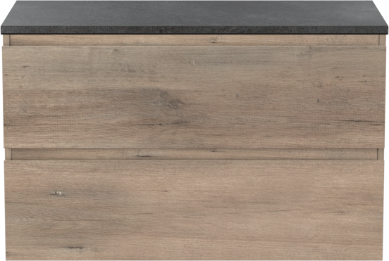 Linie Lado meuble salle de bains suspendu 90 x 46 cm chêne gris avec Lado tablette simple en mélaminé ardoise gris