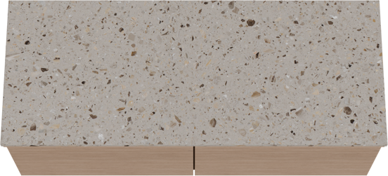 Balmani Forma zwevend badkamermeubel 135 x 55 cm natuur eik met Stretto enkel of dubbel tablet in terrazzo greige terrazzo, Horizontale symmetrische rechte ribbel