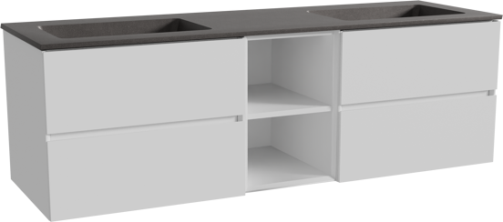 Storke Edge meuble salle de bains suspendu 165 x 52 cm blanc mat avec Scuro double vasque en quartz noir mat