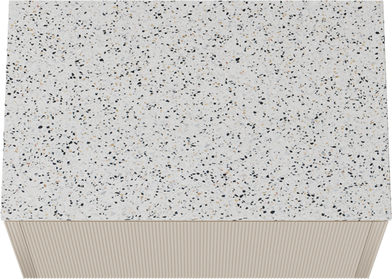 Balmani Eclips meuble salle de bains suspendu 90 x 55 cm Sandbeige avec Stretto tablette simple en Bianco Nero Terrazzo, Nervure droite symétrique verticale