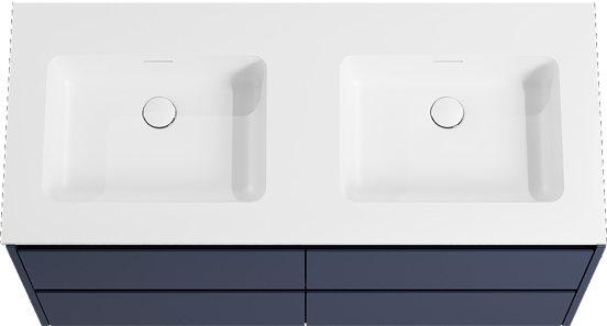 Storke Seda meuble salle de bains suspendu 120 x 52 cm bleu nuit avec Mata double vasque en solid surface blanc mat
