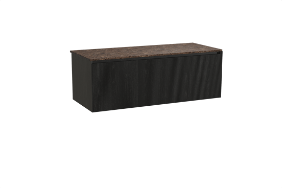 Balmani Fila zwevend badkamermeubel 135 x 55 cm zwarte eik met Stretto enkel of dubbel tablet in marmer dark emperador, Verticale symmetrische rechte ribbel
