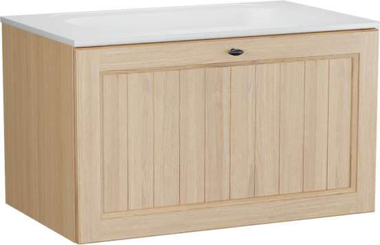 Balmani Lemon meuble salle de bains suspendu 90 x 55 cm, plaqué chêne naturel avec Tablo Strada plan simple en blanc mat