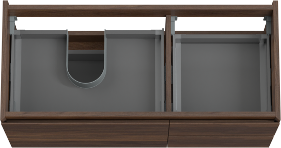 Storke Edge zwevende wastafelonderkast 100 x 46 cm asymmetrisch links notenhout 4 lades