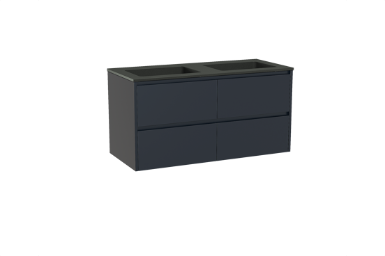 Storke Seda meuble salle de bains suspendu 120 x 52 cm bleu nuit avec Scuro double vasque en quartz noir mat