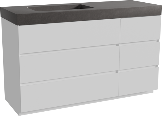 Storke Edge meuble salle de bains à poser 140 x 52 cm blanc mat avec Scuro High vasque asymétrique gauche en quartz noir mat