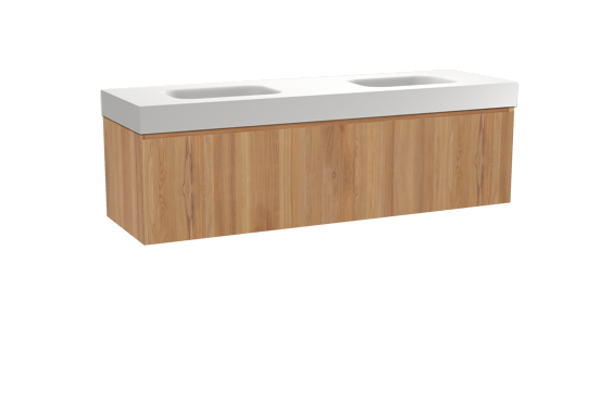 Balmani Idra meuble salle de bains suspendu 180 x 55 cm teck avec Arcato double vasque en solid surface blanc mat