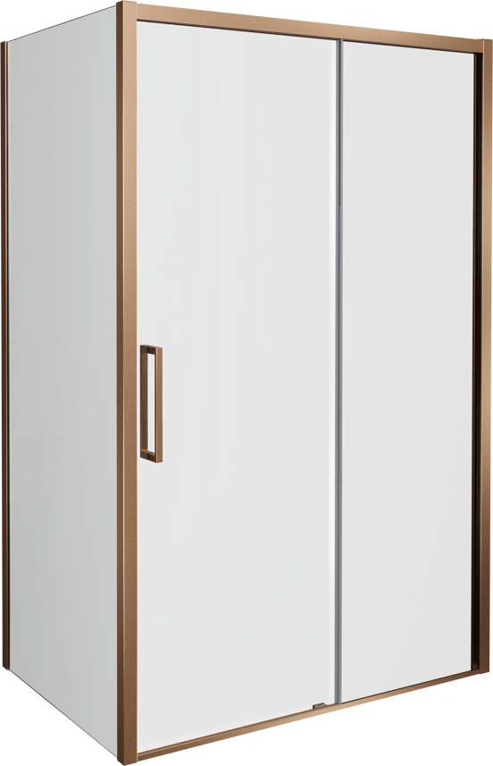 Balmani Senses Design douchecabine met rechtse schuifdeur en vaste zijwand, 120 x 100 cm, Helder glas, Brushed Rosegold profielen