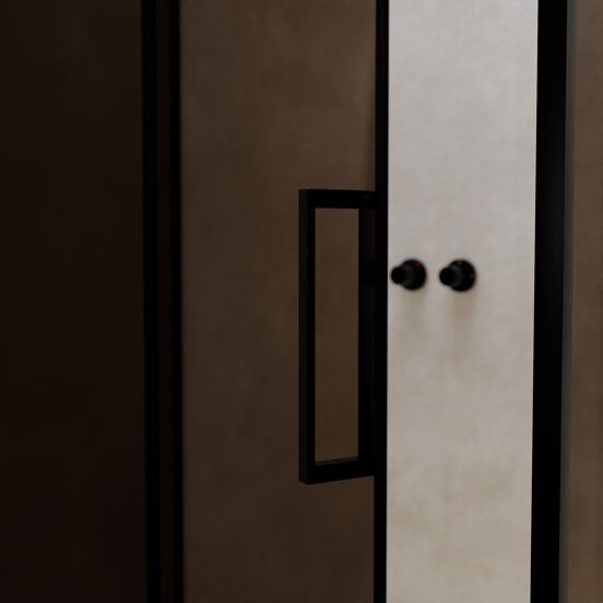 Balmani Senses Design douchehoek met linkse draaideur en vaste zijwand, 120 x 90 cm, Brons, Zwarte profielen, met coating